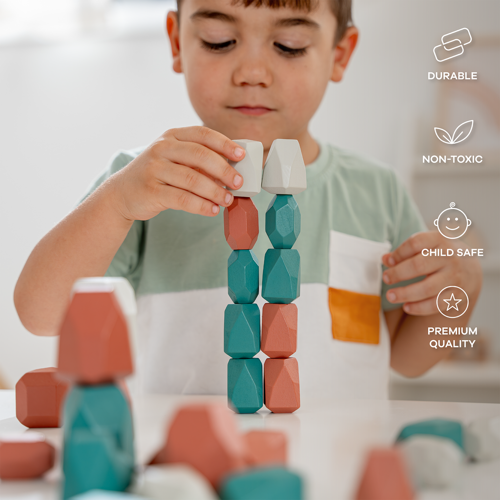 Stacking Rocks, 36 pcs Wooden Stacking Stones by Comfy Cubs
