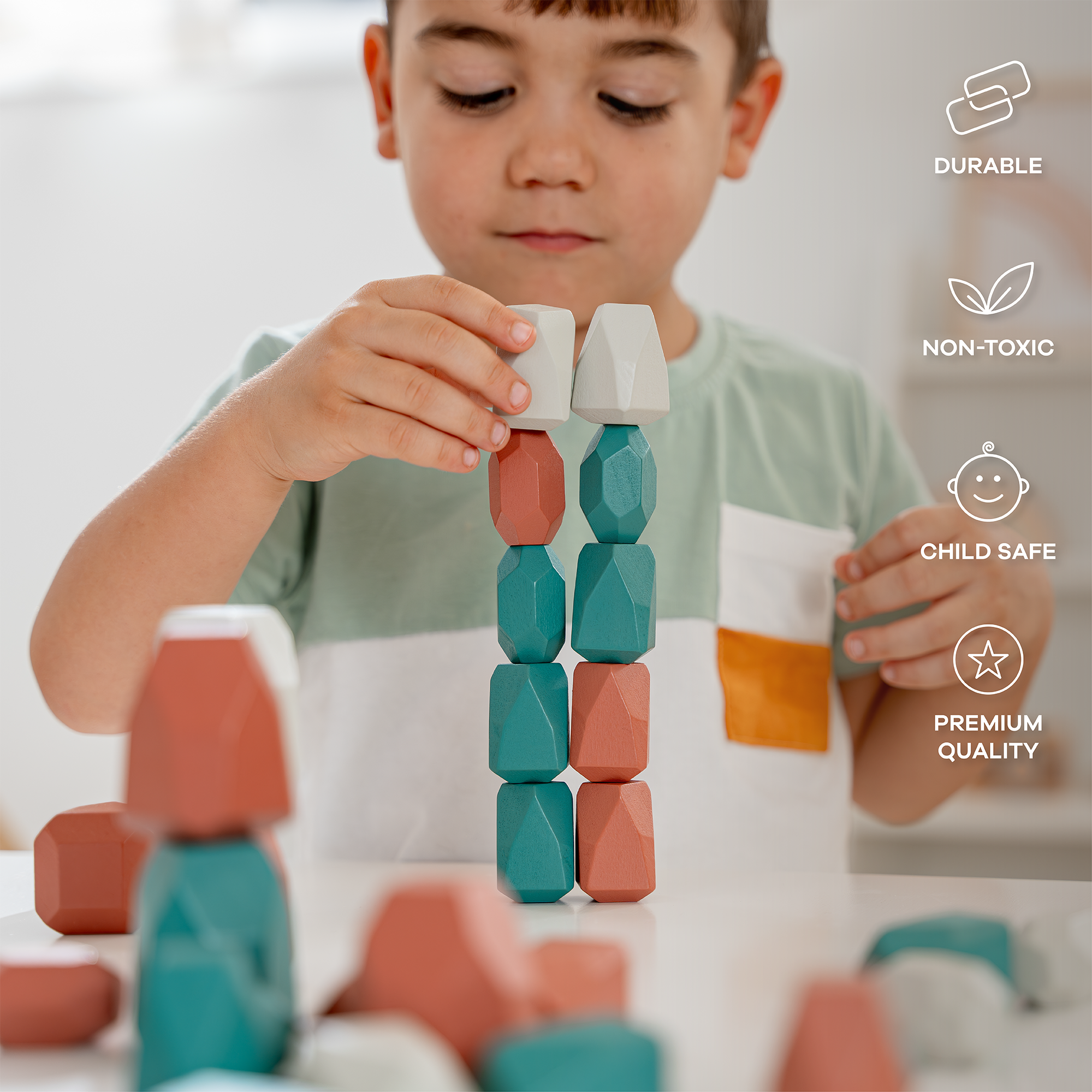 Stacking Rocks, 36 pcs Wooden Stacking Stones by Comfy Cubs