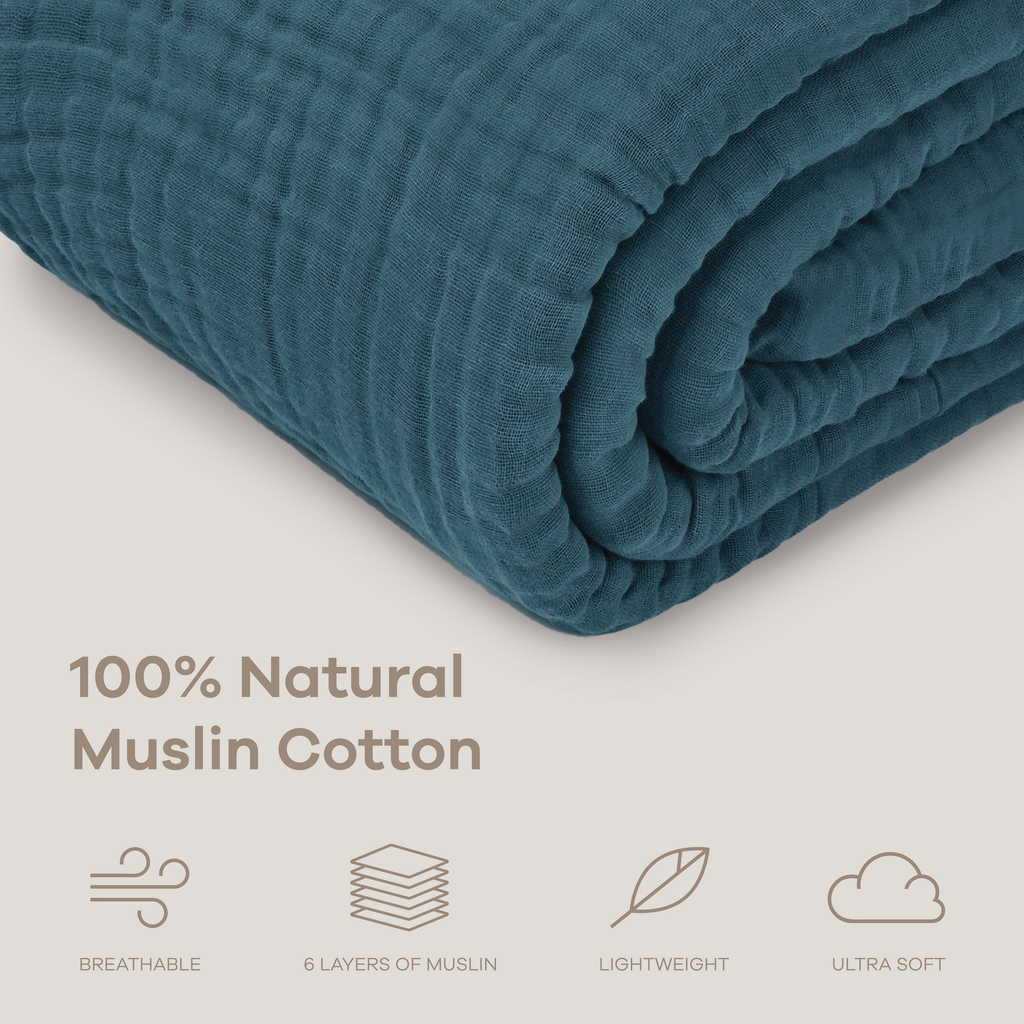 Muslin Blanket for Adults, 6-Layer Bedding by Comfy Cubs