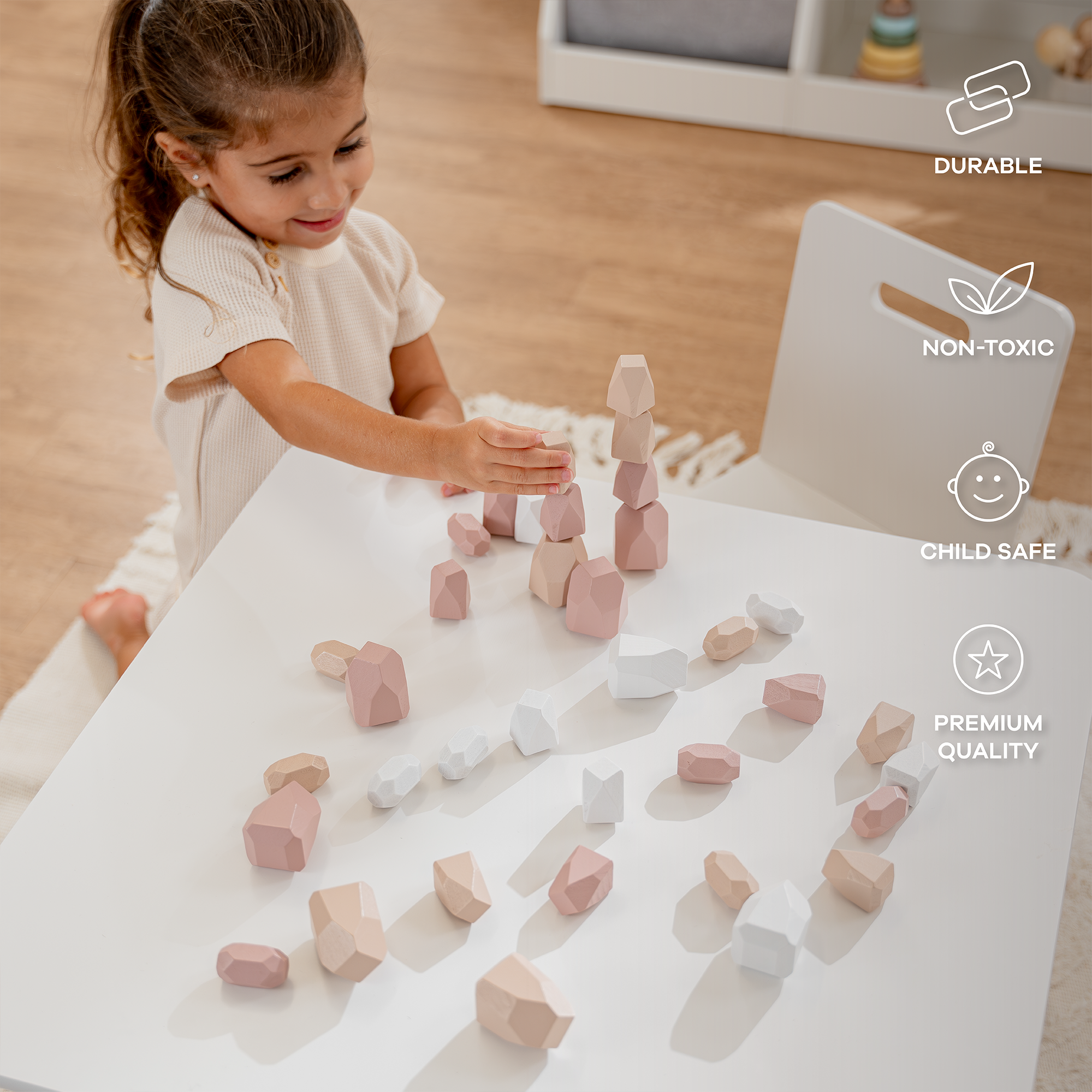 Stacking Rocks, 36 pcs Wooden Stacking Stones by Comfy Cubs