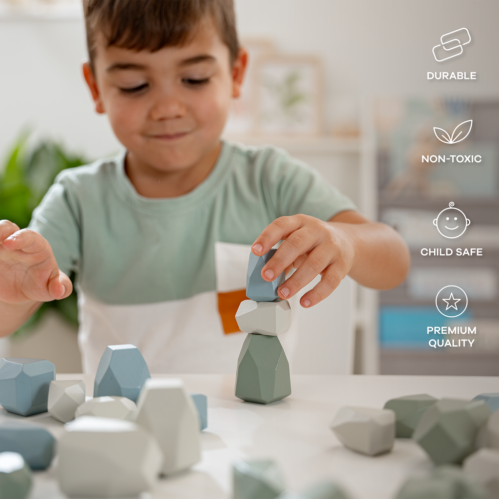 Stacking Rocks, 36 pcs Wooden Stacking Stones by Comfy Cubs